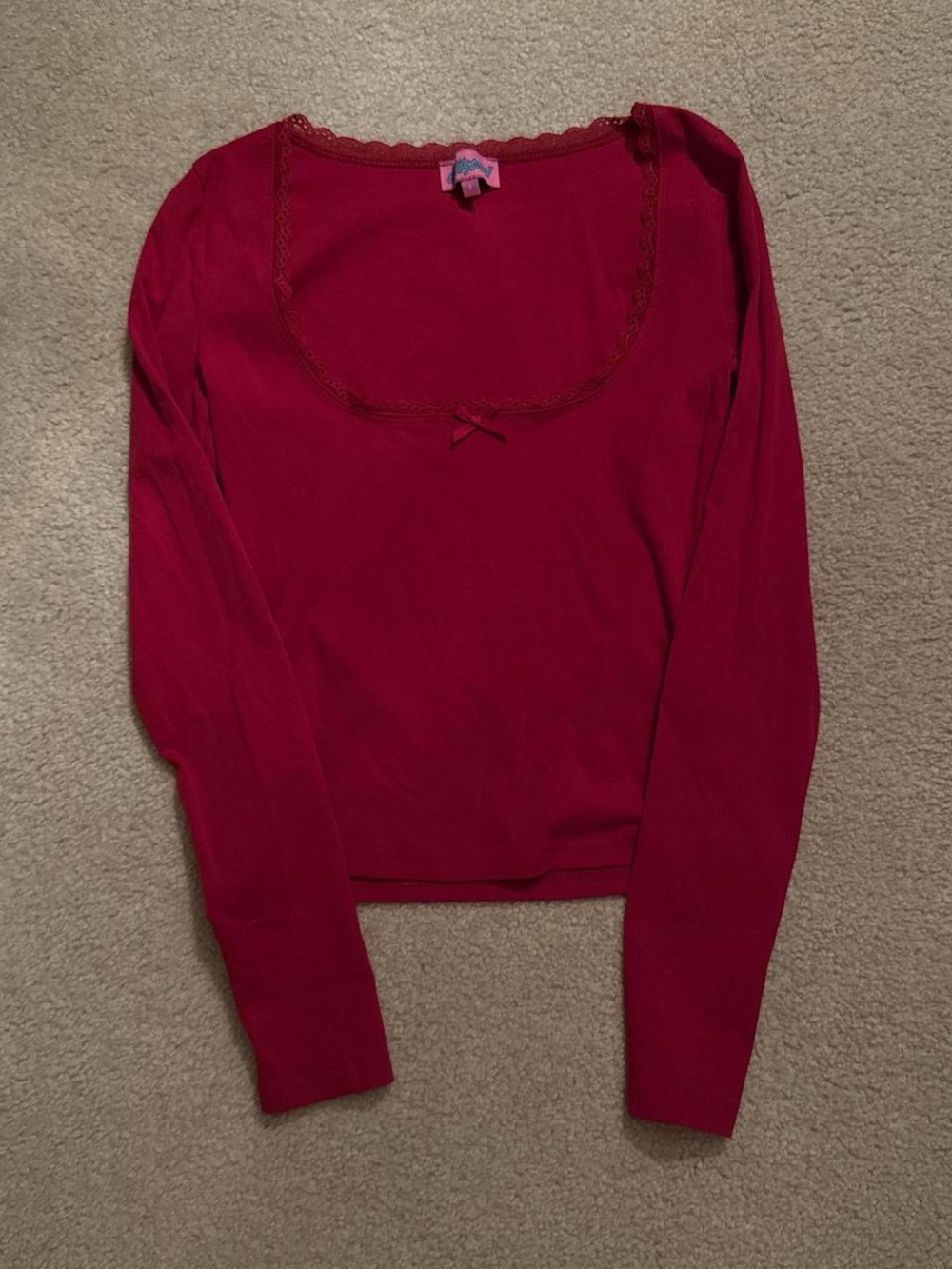 Edikted Red Lace Trim Square Neck Long Sleeve